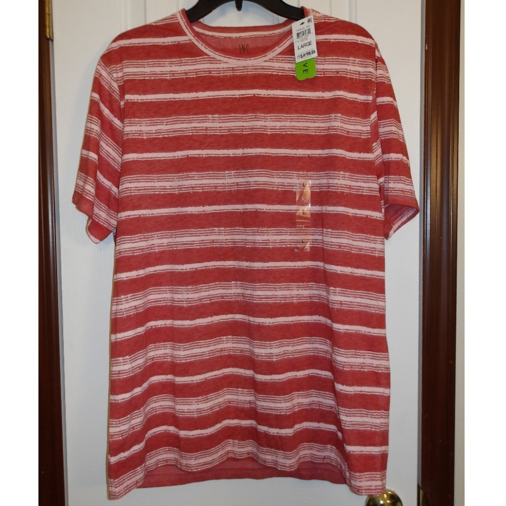 INC International Concepts Striped T-Shirt Casual Tee Crew‎ Neck Large